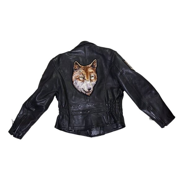 Vintage Leather Motorcycle Jacket M Patches HOG POW MIA Wolf Embroidered - Picture 7 of 13